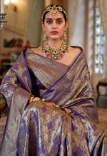 Thumbnail for Monjolika Fashion Kanjivaram Silk Blend Classic Saree with Woven Work for Women in Violet - Distacart