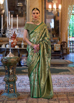 Thumbnail for Monjolika Fashion Kanjivaram Silk Blend Classic Saree with Woven Work for Women in Green - Distacart
