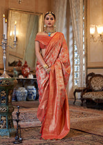 Thumbnail for Monjolika Fashion Kanjivaram Silk Blend Classic Saree with Woven Work for Women in Orange - Distacart
