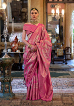 Thumbnail for Monjolika Fashion Kanjivaram Silk Blend Classic Saree with Woven Work for Women in Pink - Distacart