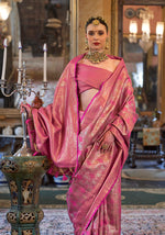 Thumbnail for Monjolika Fashion Kanjivaram Silk Blend Classic Saree with Woven Work for Women in Pink - Distacart