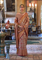 Thumbnail for Monjolika Fashion Kanjivaram Silk Blend Classic Saree with Woven Work for Women in Brown - Distacart