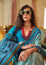 Thumbnail for Monjolika Fashion Aqua Blue Printed Silk Blend Party Contemporary Saree - Distacart