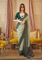 Thumbnail for Monjolika Fashion Green Printed Silk Blend Party Contemporary Saree - Distacart