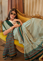 Thumbnail for Monjolika Fashion Green Printed Silk Blend Party Contemporary Saree - Distacart