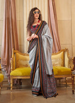 Thumbnail for Monjolika Fashion Grey Printed Silk Blend Party Contemporary Saree - Distacart