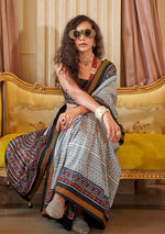 Thumbnail for Monjolika Fashion Grey Printed Silk Blend Party Contemporary Saree - Distacart