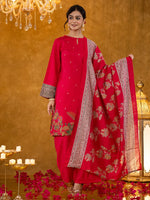Thumbnail for Yufta Pink Pakistani Style Kurta Dupatta Set