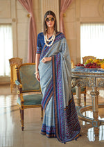 Thumbnail for Monjolika Fashion Light Blue Printed Silk Blend Party Contemporary Saree - Distacart