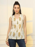 Thumbnail for Yufta Mustard Cotton Sleeveless Boxy Top