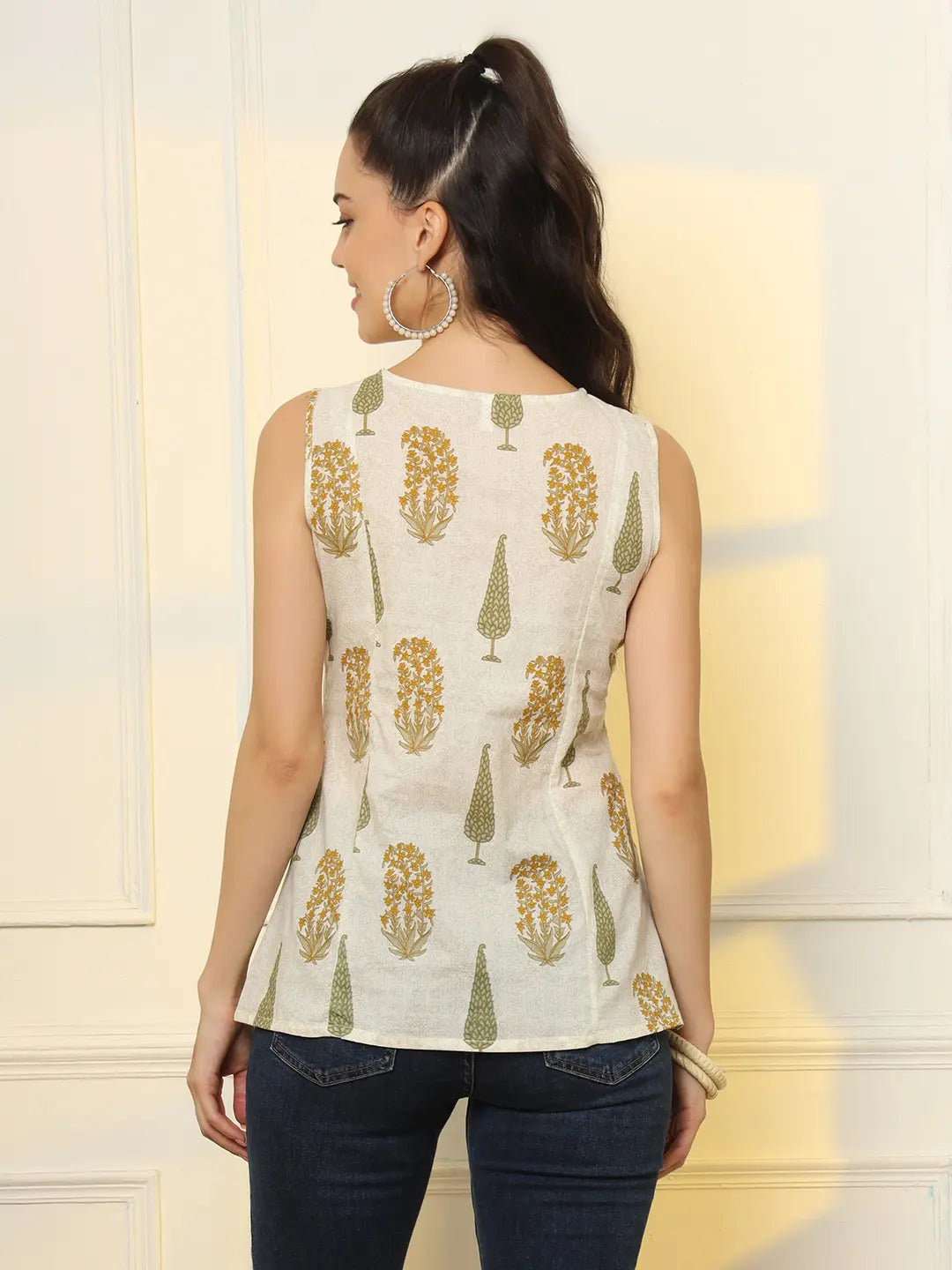 Yufta Mustard Cotton Sleeveless Boxy Top