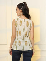 Thumbnail for Yufta Mustard Cotton Sleeveless Boxy Top