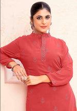 Thumbnail for Monjolika Fashion Light Red Georgette Embroidered Work Party Pant Style Suit - Distacart