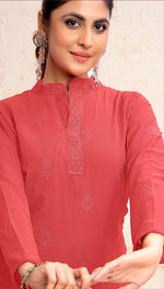 Thumbnail for Monjolika Fashion Light Red Georgette Embroidered Work Party Pant Style Suit - Distacart