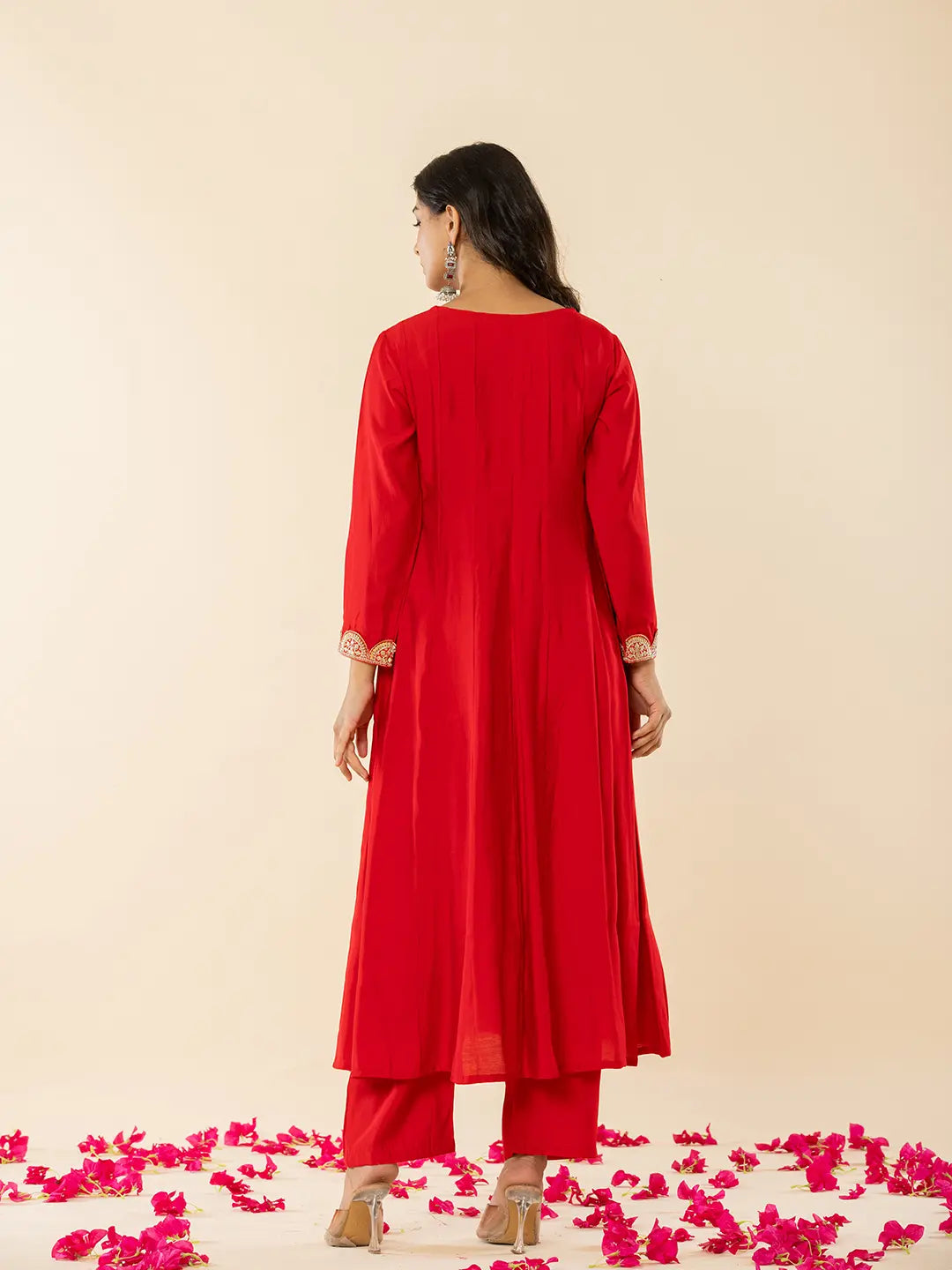 Yufta Red Silk Blend Anarkali Kurta Dupatta Set