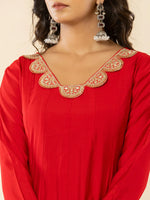Thumbnail for Yufta Red Silk Blend Anarkali Kurta Dupatta Set