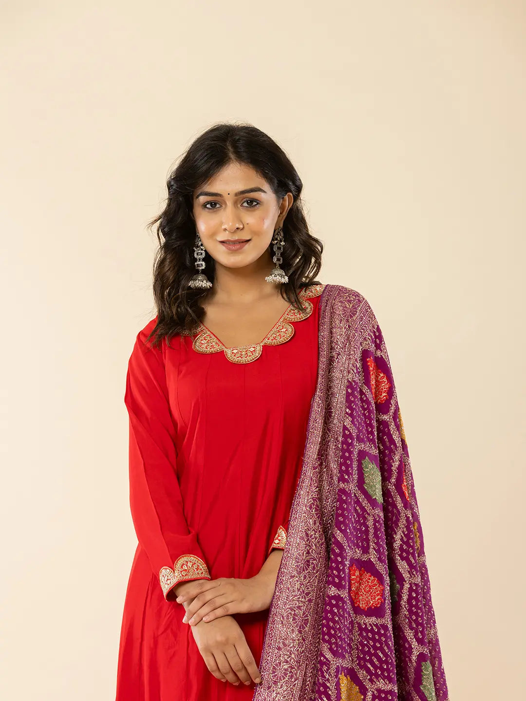 Yufta Red Silk Blend Anarkali Kurta Dupatta Set - Distacart