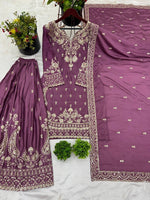 Thumbnail for Pramukh Fab Dust Purple Chinnon Silk Kurta Sharara Set