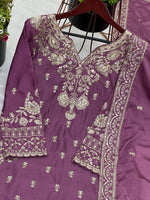 Thumbnail for Pramukh Fab Dust Purple Chinnon Silk Kurta Sharara Set