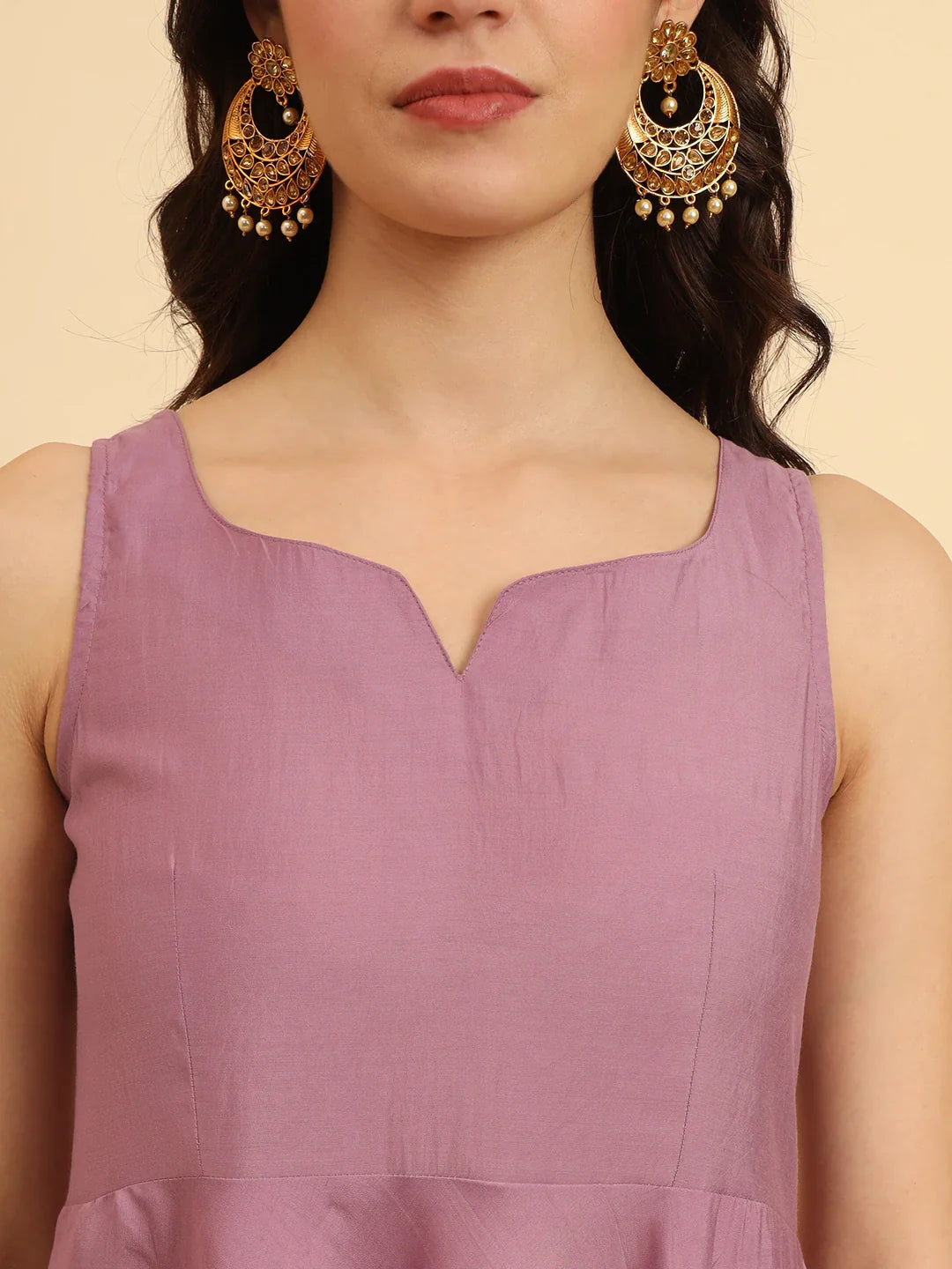 Yufta Purple Silk Sleeveless Kurta With Pant Banarasi Dupatta Set