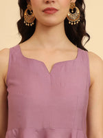 Thumbnail for Yufta Purple Silk Sleeveless Kurta With Pant Banarasi Dupatta Set
