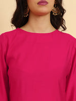 Thumbnail for Yufta Pink Silk Flared Sleeves Kurta With Palazzo Banarasi Dupatta Set