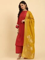 Thumbnail for Yufta Rust Silk Flared Sleeves Kurta With Palazzo Banarasi Dupatta Set