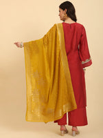 Thumbnail for Yufta Rust Silk Flared Sleeves Kurta With Palazzo Banarasi Dupatta Set