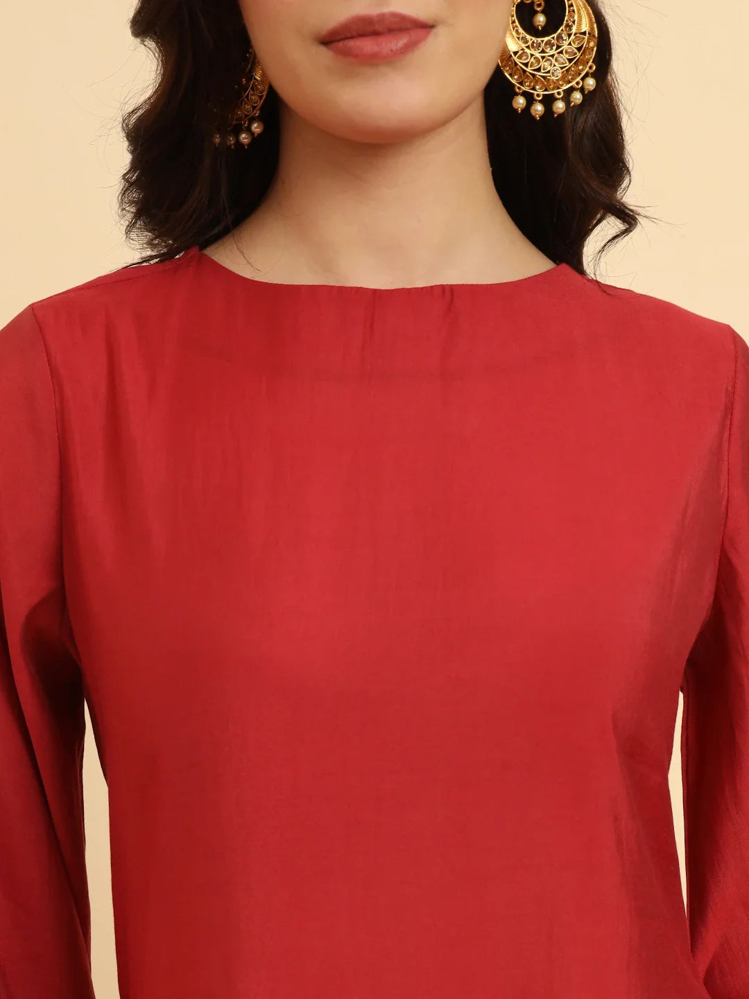 Yufta Rust Silk Flared Sleeves Kurta With Palazzo Banarasi Dupatta Set