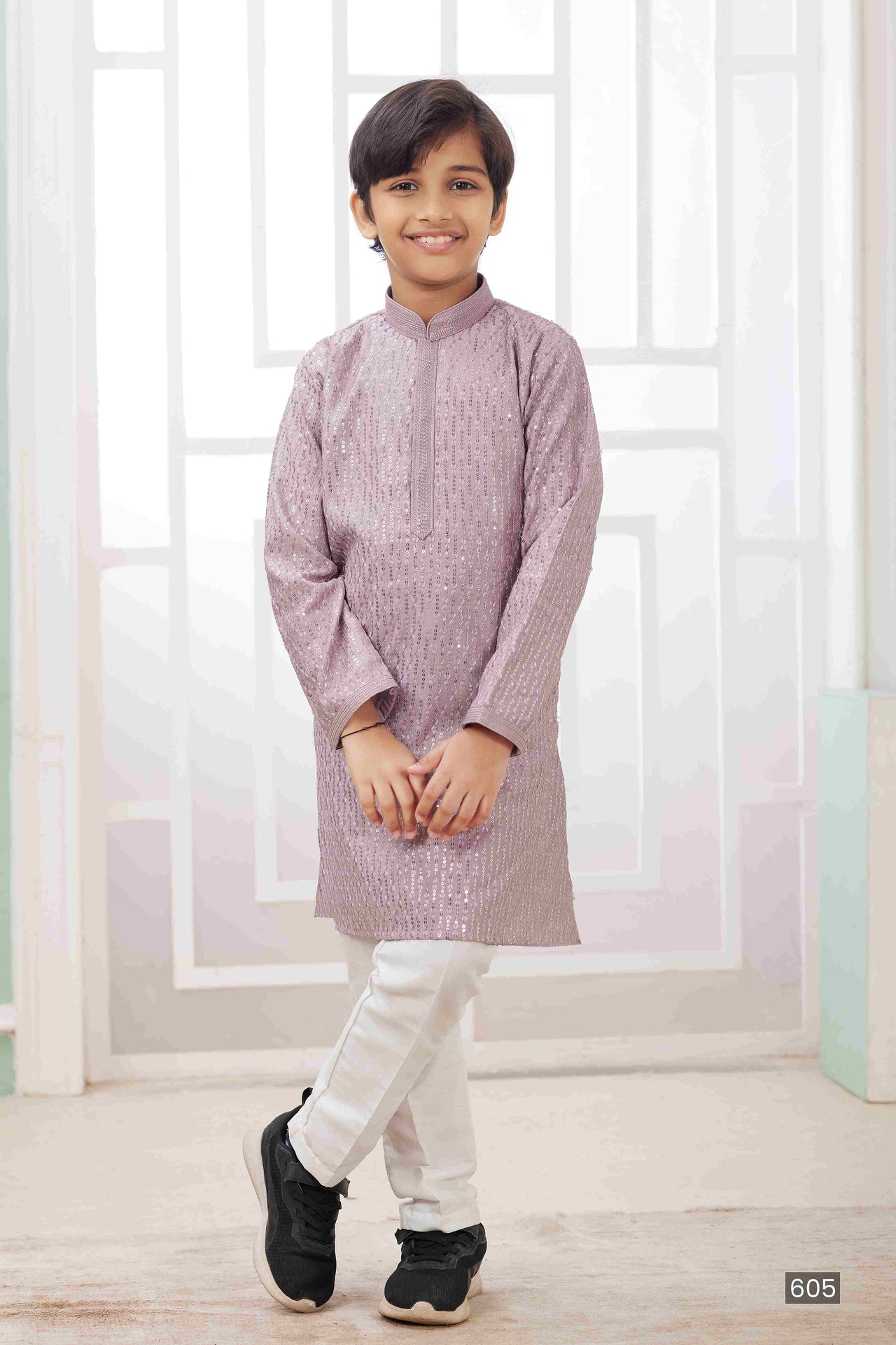 Raivat Ethnic Art Silk Embroidery Work Kids Kurta Pajama In Lilac Colour - Distacart