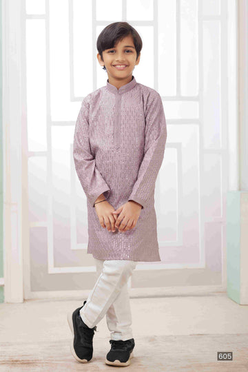 Raivat Ethnic Art Silk Embroidery Work Kids Kurta Pajama In Lilac Colour - Distacart
