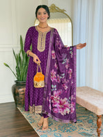 Thumbnail for The52 Beautiful Embroidery Work with Vichitra Silk Fabric Flared Kurta, Pant and Dupatta Set