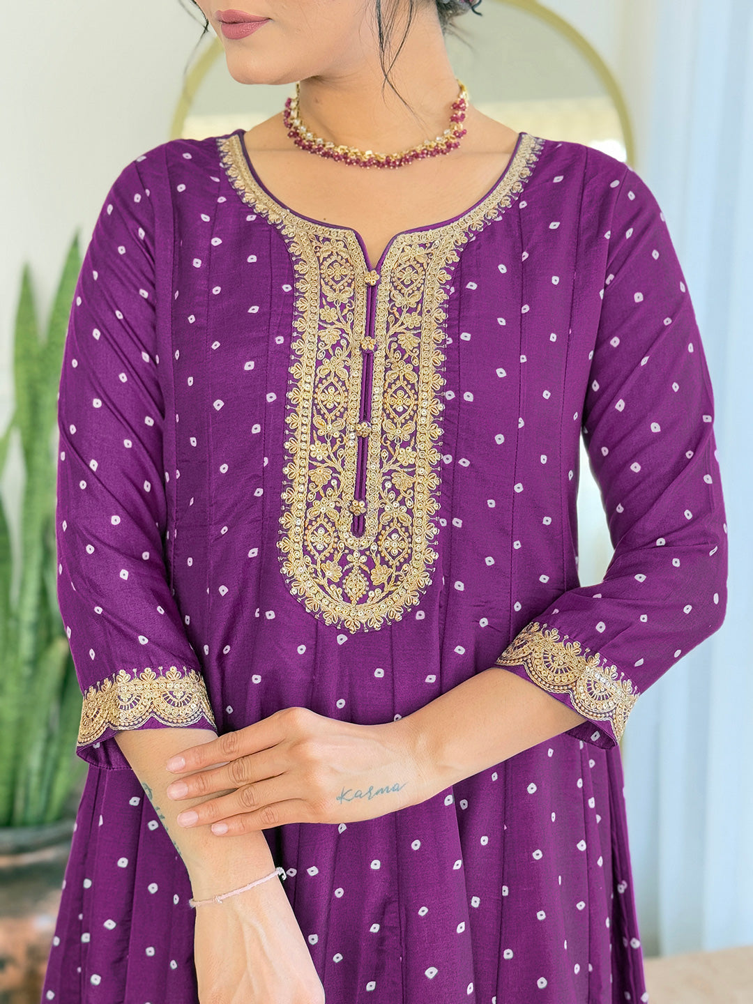 The52 Beautiful Embroidery Work with Vichitra Silk Fabric Flared Kurta, Pant and Dupatta Set