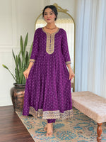 Thumbnail for The52 Beautiful Embroidery Work with Vichitra Silk Fabric Flared Kurta, Pant and Dupatta Set
