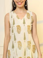 Thumbnail for Yufta Mustard And Off White Ethnic Motifs Cotton Top And Trouser Co-Ord Set
