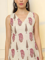 Thumbnail for Yufta Pink And Off White Ethnic Motifs Cotton Top And Trouser Co-Ord Set