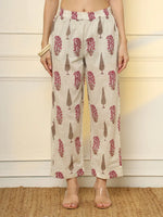 Thumbnail for Yufta Pink And Off White Ethnic Motifs Cotton Top And Trouser Co-Ord Set