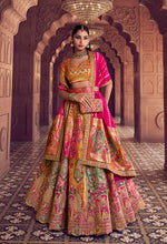 Thumbnail for Monjolika Fashion Multi Colour Banarasi Silk Blend Embroidered, Sequins, Swarovski and Weaving Work Lehenga Choli - Distacart