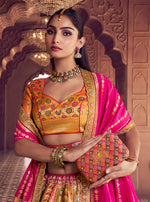 Thumbnail for Monjolika Fashion Multi Colour Banarasi Silk Blend Embroidered, Sequins, Swarovski and Weaving Work Lehenga Choli - Distacart