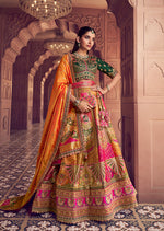 Thumbnail for Monjolika Fashion Multi Colour Banarasi Silk Blend Embroidered, Sequins, Swarovski and Weaving Work Lehenga Choli - Distacart