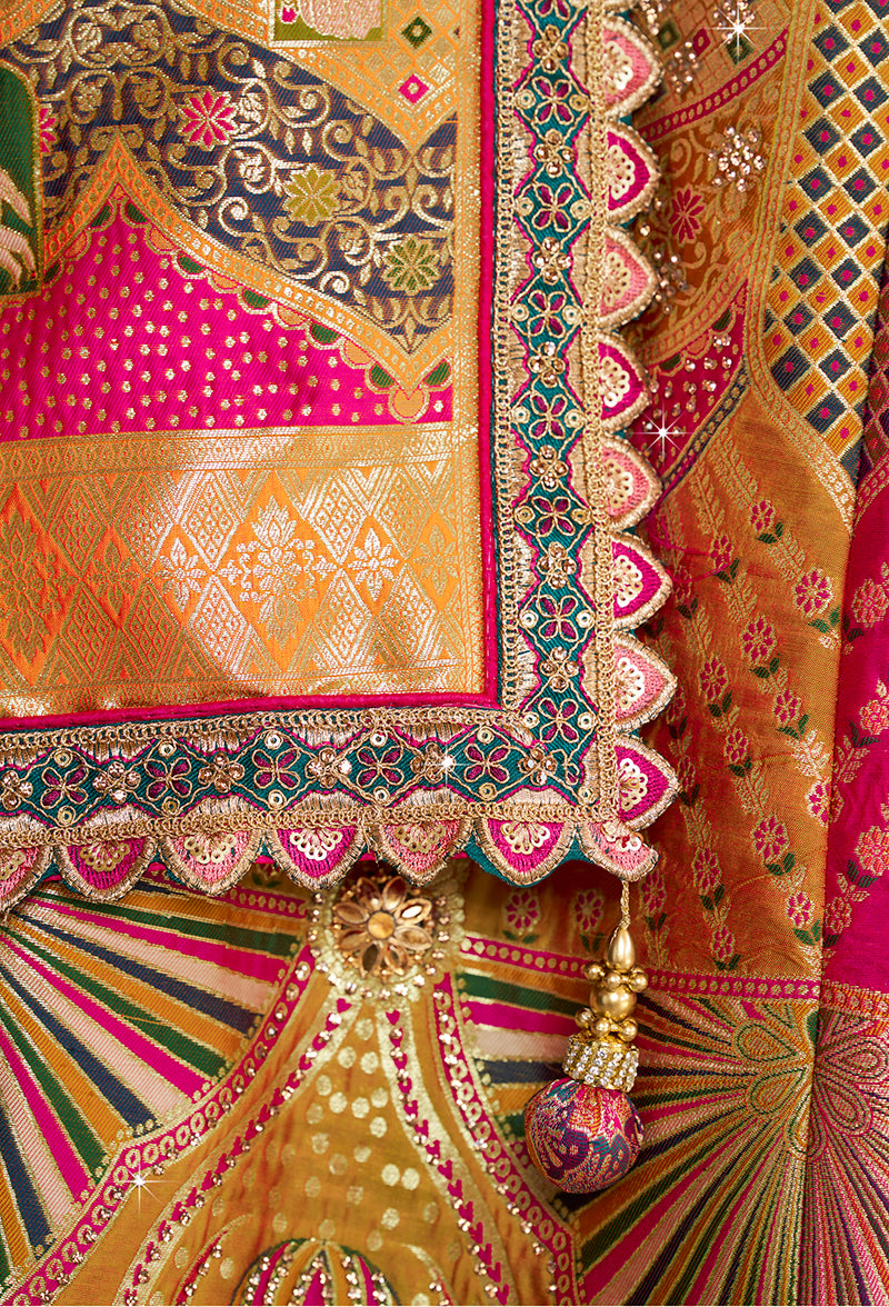 Monjolika Fashion Multi Colour Banarasi Silk Blend Embroidered, Sequins, Swarovski and Weaving Work Lehenga Choli - Distacart