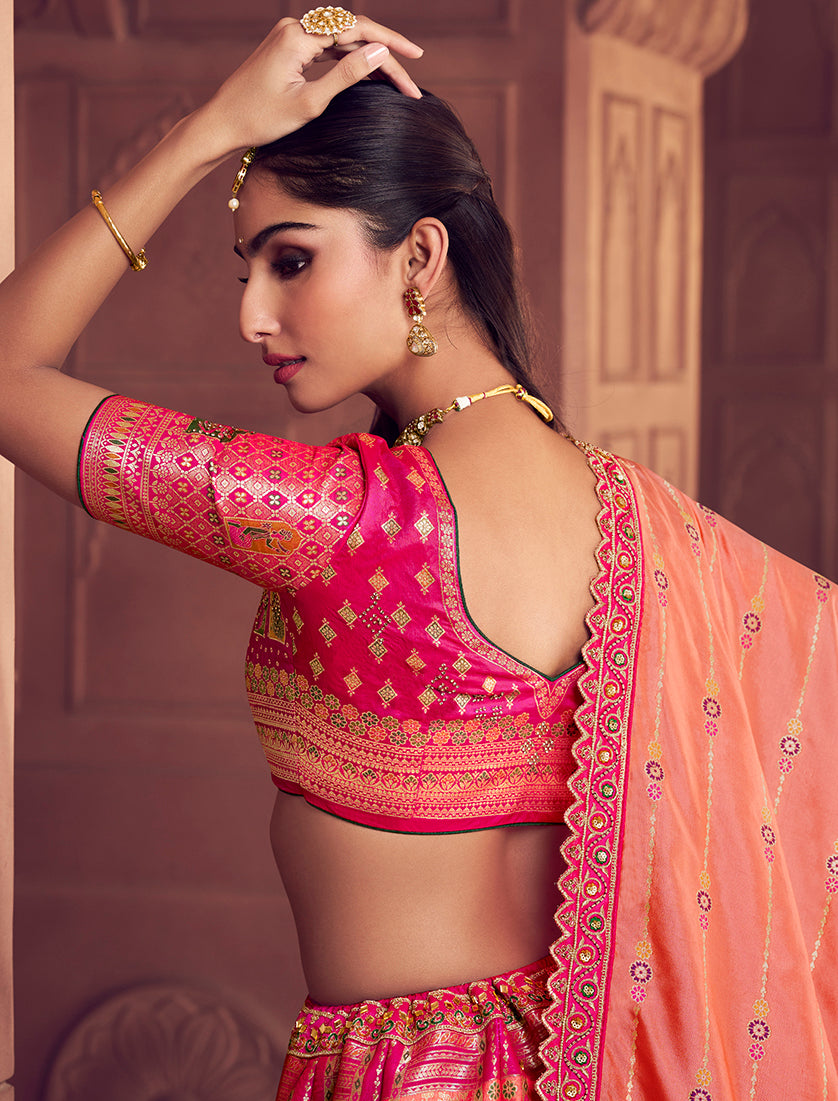 Monjolika Fashion Multi Colour Banarasi Silk Blend Embroidered, Sequins, Swarovski and Weaving Work Lehenga Choli - Distacart