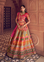 Thumbnail for Monjolika Fashion Multi Colour Banarasi Silk Blend Embroidered, Sequins, Swarovski and Weaving Work Lehenga Choli - Distacart
