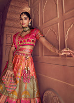Thumbnail for Monjolika Fashion Multi Colour Banarasi Silk Blend Embroidered, Sequins, Swarovski and Weaving Work Lehenga Choli - Distacart