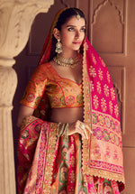 Thumbnail for Monjolika Fashion Multi Colour Banarasi Silk Blend Embroidered, Sequins, Swarovski and Weaving Work Lehenga Choli - Distacart