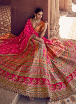 Thumbnail for Monjolika Fashion Multi Colour Banarasi Silk Blend Embroidered, Sequins, Swarovski and Weaving Work Lehenga Choli - Distacart