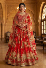 Thumbnail for Monjolika Fashion Georgette Printed With Embroidered Red Trendy Lehenga Choli - Distacart