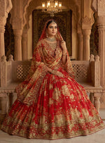 Thumbnail for Monjolika Fashion Georgette Printed With Embroidered Red Trendy Lehenga Choli - Distacart