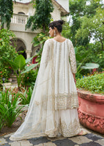 Thumbnail for Monjolika Fashion White Embroidered Chinnon Readymade Palazzo Kameez for Festival - Distacart