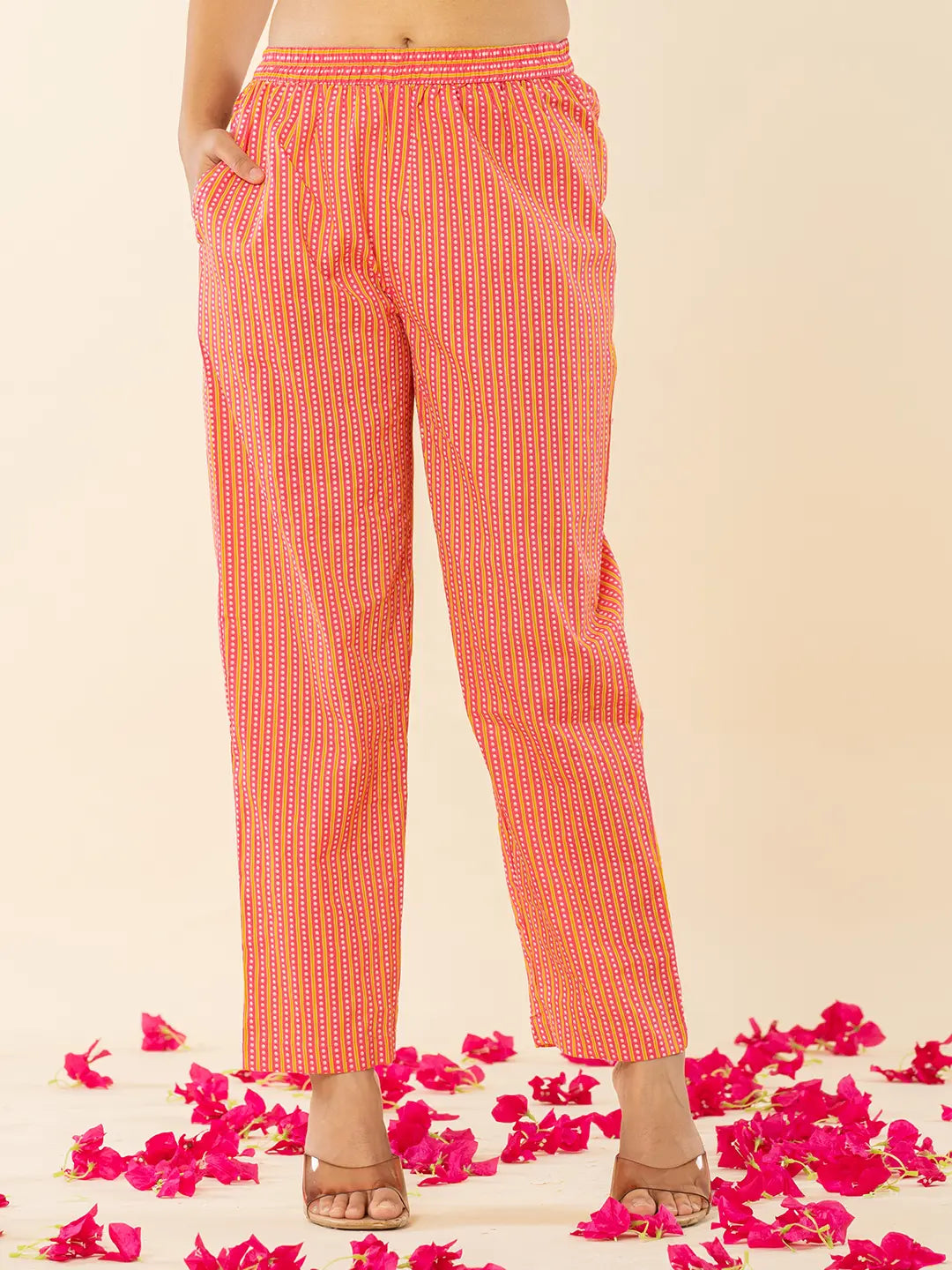 Yufta Pink Cotton Sequins_Work Straight Kurta Dupatta Pant Set